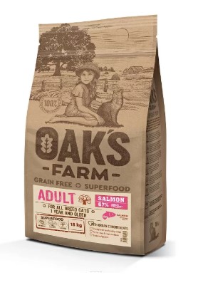 Сухой корм для кошек OAK'S FARM Grain Free Adult Cat (лосось) (18 кг)