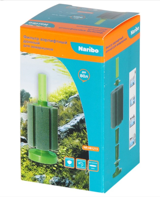 Фильтр аэрлифтный Naribo донный S (губка) 5.5х5.5х15.5 см