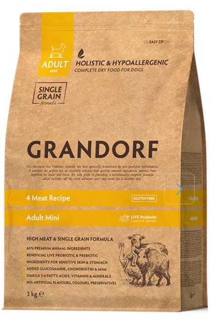Сухой корм для собак мелких пород с пробиотиками GRANDORF 4 Meat PROBIOTIC MINI BREEDS (4 мяса) (1 кг)