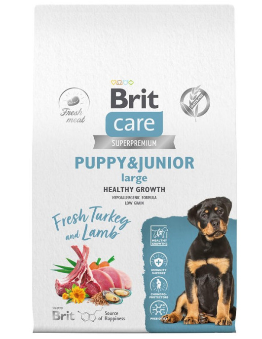 Сухой корм для щенков Brit Care Dog Puppy&Junior L Healthy Growth (индейка, ягненок) (12 кг)