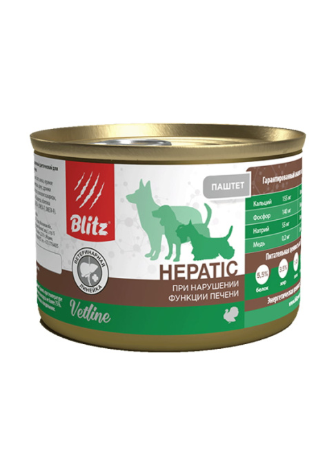 Консервы для собак BLITZ Dog Vetline Hepatic (индейка) (200 гр.)