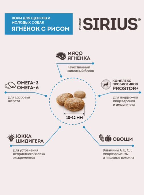 Сухой корм для щенков Sirius Puppy (ягненок, рис)  (2 кг)