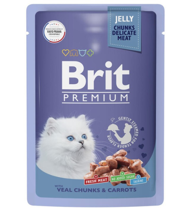 Влажный корм для котят Brit Premium Kitten (Телятина с морковью в желе) (85 гр.)