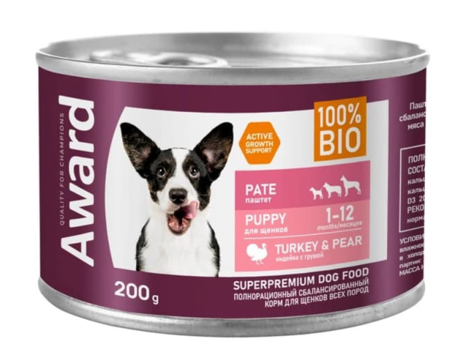 Паштет для щенков Award Puppy (индейка с грушей) (200 гр.)