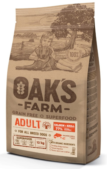 Сухой корм для собак OAK'S FARM Grain Free Adult All Breed Dogs (лосось, криль) (2 кг)