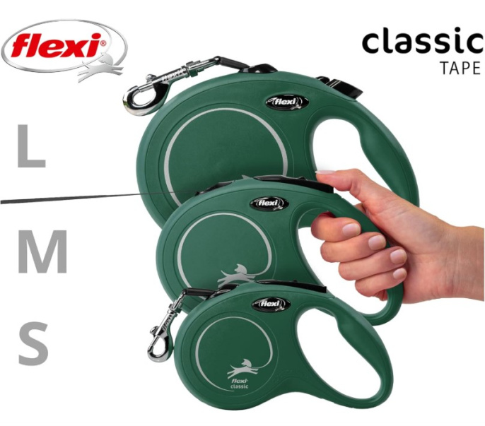 Поводок-рулетка для собак Flexi Classic Сompact лента (зеленый) (S, до 15кг/5м)