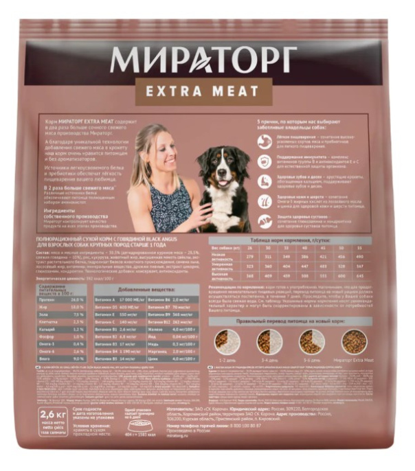 Мираторг Сухой корм для собак крупных пород с говядиной Expert Meat Black Angus (2,6 кг)
