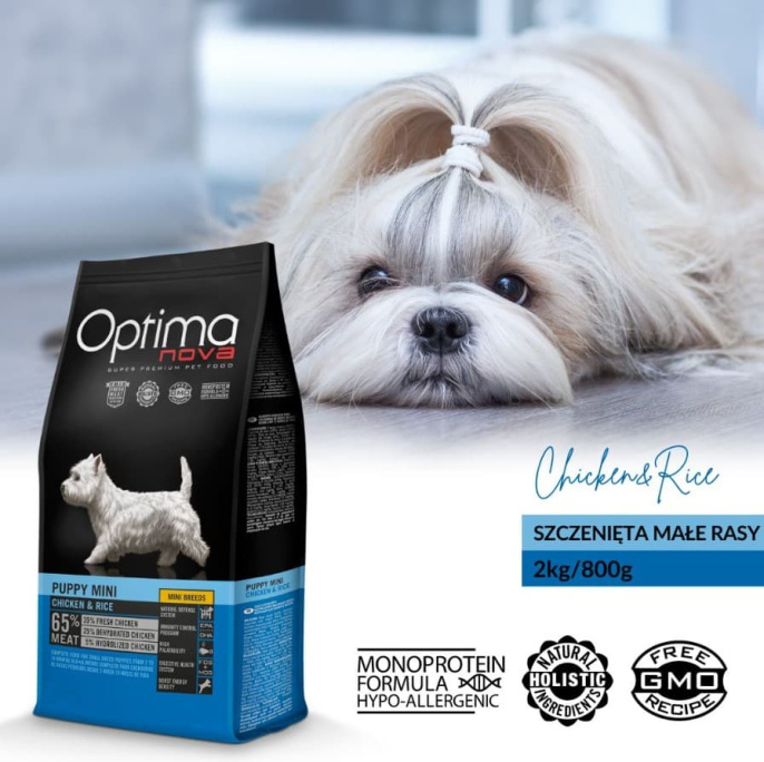 Сухой корм для щенков мини пород Optima Nova Puppy Mini Chicken & Rice (800 гр.)