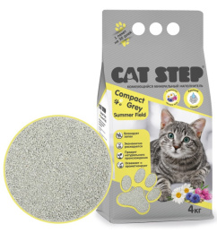 Наполнитель серый комкующийся минеральный CAT STEP Compact Grey Summer Field, 4 кг