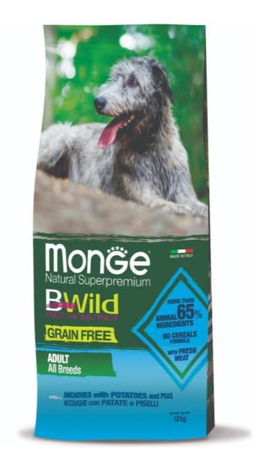 Сухой корм для собак Monge Dog BWild GF Adult All Breeds (анчоус, картофель) (2,5 кг)