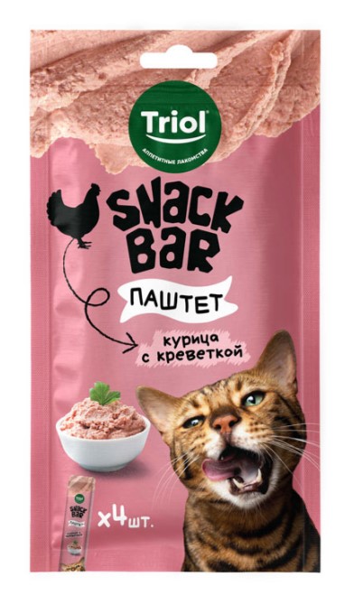 Лакомства Triol, Паштет для кошек из курицы с креветкой SNACK BAR (40 гр.)