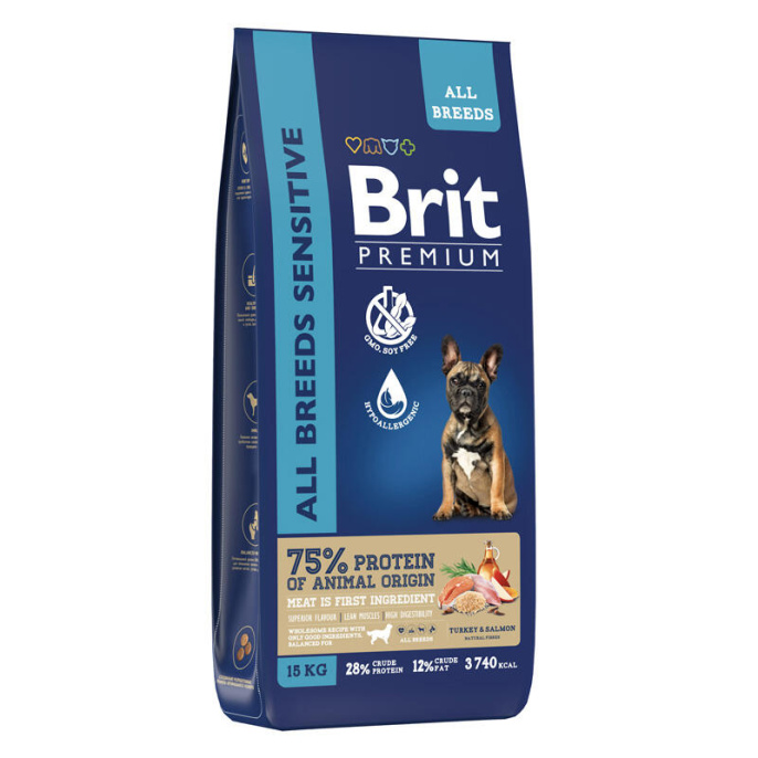 Сухой корм для собак Brit Premium Dog Adult Sensitive (лосось, индейка) (15 кг)