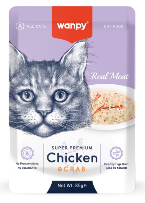 Влажный корм для кошек Wanpy Cat (кусочки курицы, краб) (85 гр)