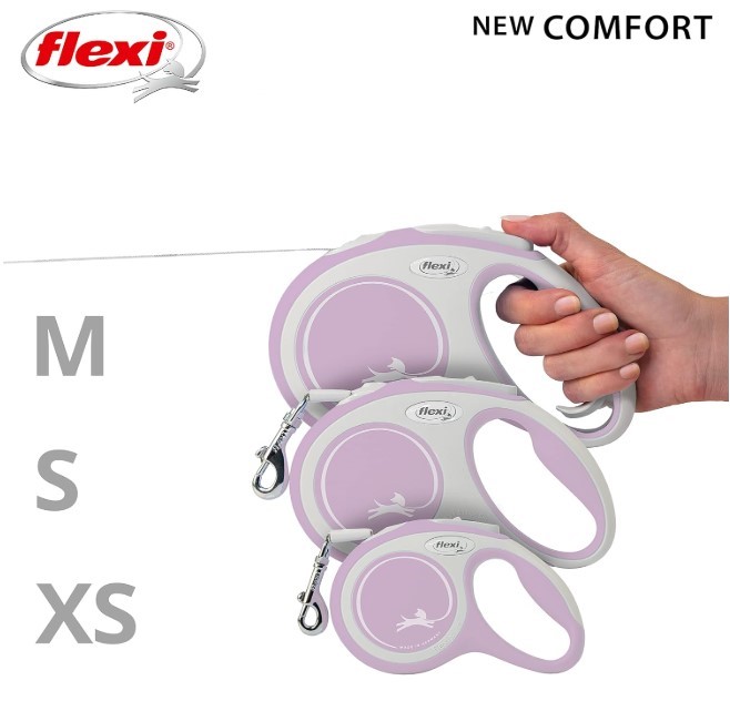 Поводок-рулетка Flexi NEW COMFORT (лента) нежно-розовый (XS, 12кг/3м)