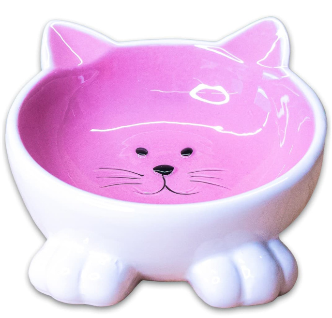 Миска для кошек Mr.Kranch керамическая Мордочка кошки на ножках 100 мл. (Розовая)