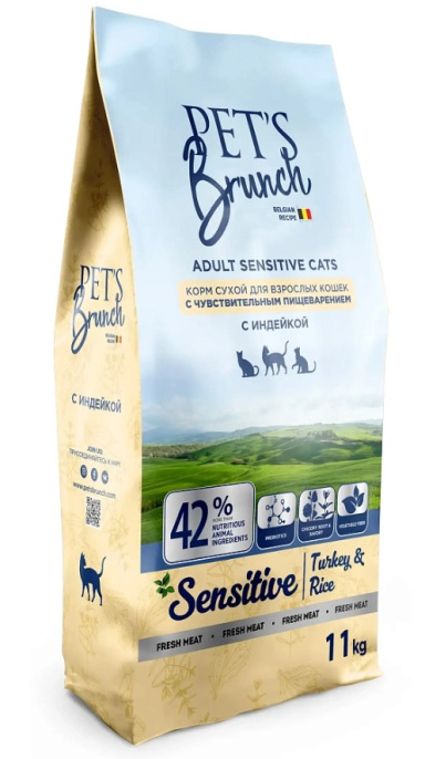 Сухой корм для кошек Pet's Brunch Adult Sensitive (индейка) (11 кг)