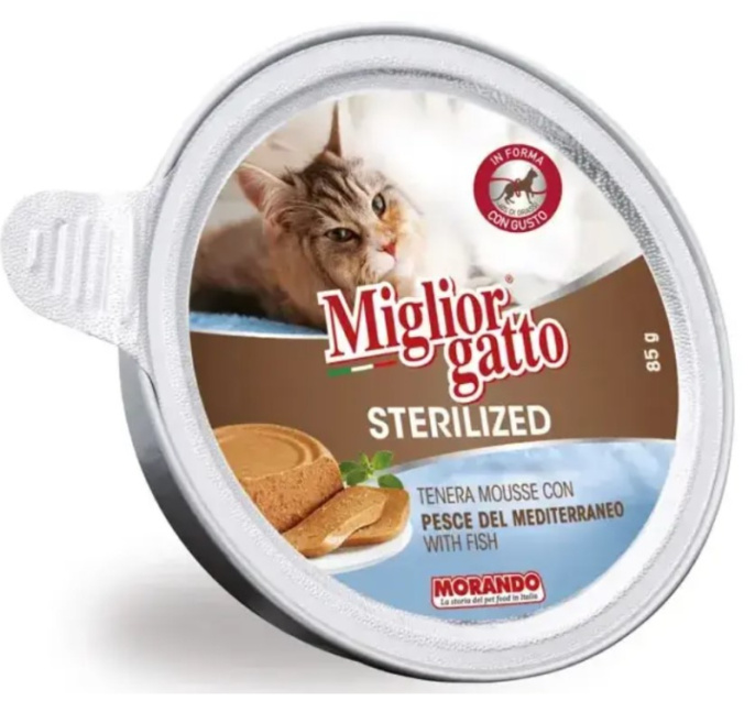 Консервы для стерилизованных кошек Miglior Gatto Adult Sterilised (мусс со средиземноморской рыбой) (85 гр)