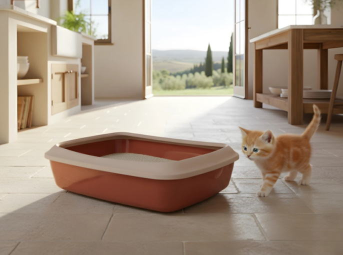 Туалет для кошек со съёмным ободом SAVIC "Iriz 50" (50х37х13,5 см роз.шампан./красный)