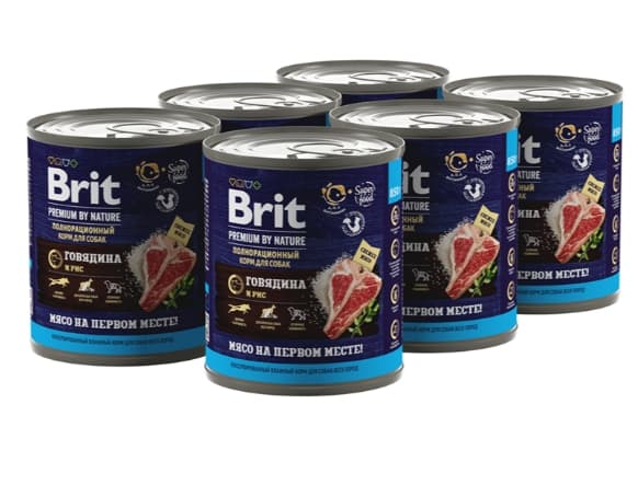 Консервы для собак Brit Premium by Nature (рис и говядина) (850 гр)