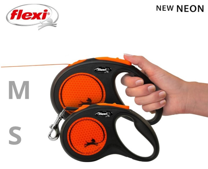 Поводок-рулетка Flexi Neon (лента) неоново-оранжевый (S, 15кг/5м)