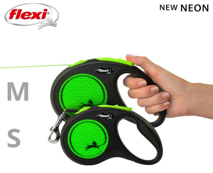 Поводок-рулетка Flexi Neon (лента) неоново-зеленый (S, 15кг/5м)