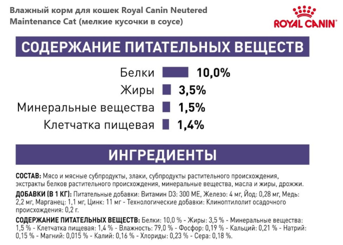Влажный корм для кошек Royal Canin Neutered Maintenance Cat (мелкие кусочки в соусе) (85 гр*12 шт)