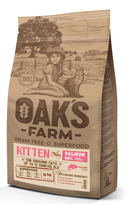 Сухой корм для котят OAK'S FARM Grain Free Kitten (лосось) (6 кг)