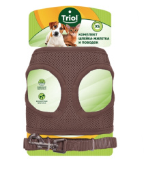 Комплект шлейка-жилетка и поводок нейлоновый TRIOL коричневый