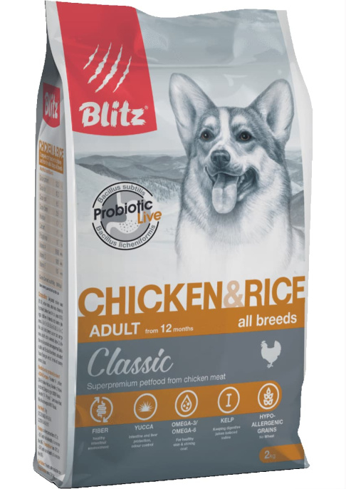 Сухой корм для собак Blitz Classic Adult Dog All Breeds (курица, рис)