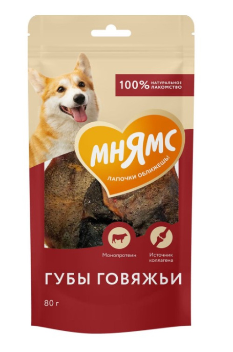 Лакомство для собак Мнямс На каждый день Губы говяжьи (80 гр.)