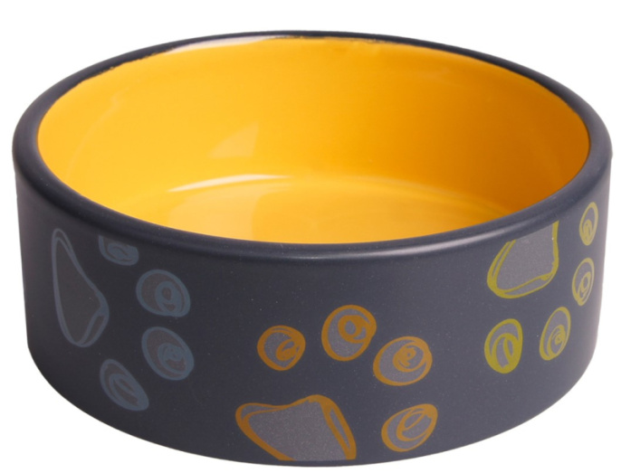 Миска для собак Mr.Kranch керамическая черная с желтым (250 мл.)