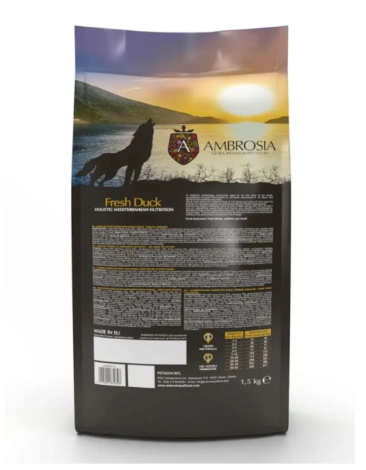 Сухой корм для взрослых собак AMBROSIA MEDITERRANEAN (утка) (1,5 кг)