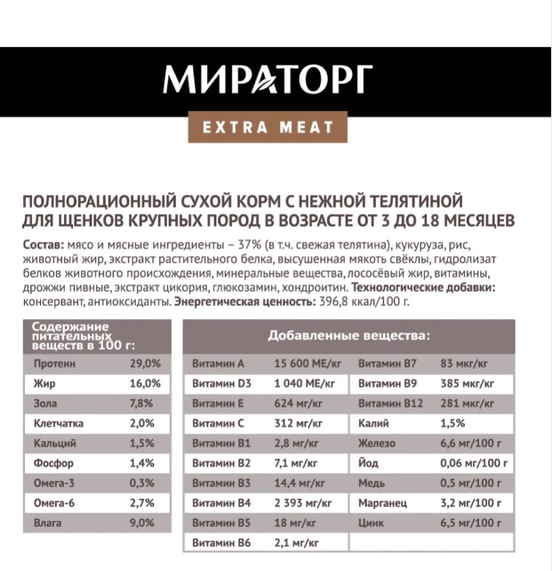 Мираторг Сухой корм для щенков крупных пород с нежной телятиной Expert Meat (1,5 кг)