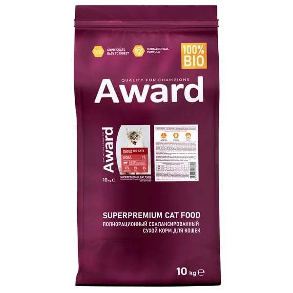 Сухой корм для кошек Award Indoor Big Cats (говядина, курица) (10 кг)