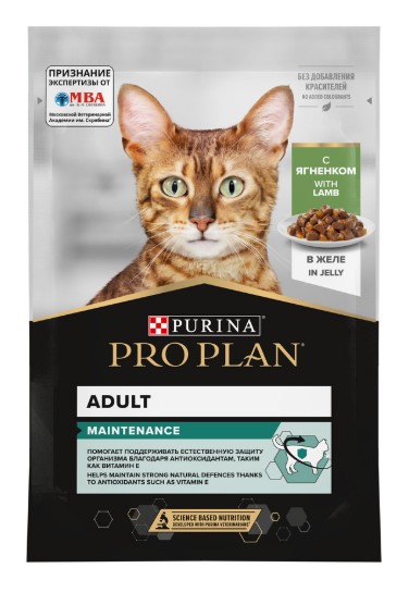 Влажный корм для кошек Pro Plan MAINTENANCE Adult кусочки в желе (ягненок) (85 гр.)