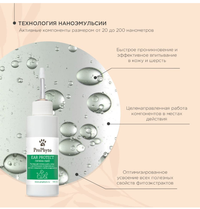 Раствор для чистки ушей кошек и собак ProPhyto Ear Protect с противовоспалительными свойствами (100 мл.)