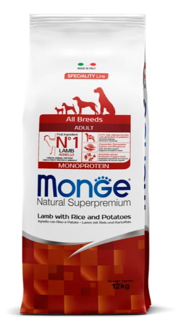 Сухой корм для собак Monge Dog Monoprotein Adult All Breeds (ягненок, рис, картофель) (12 кг)