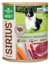 Влажный корм для собак Sirius Adult (говядина, морковь) 
