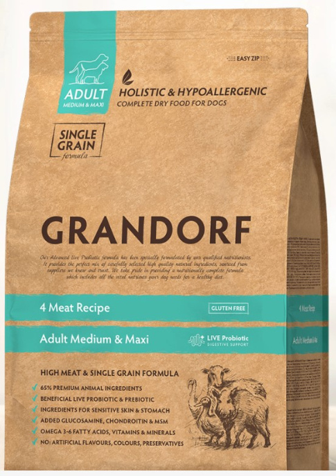 Сухой корм для собак средних и крупных пород с пробиотиками GRANDORF4 Meat PROBIOTIC MEDIUM&MAXI BRE (10 кг)