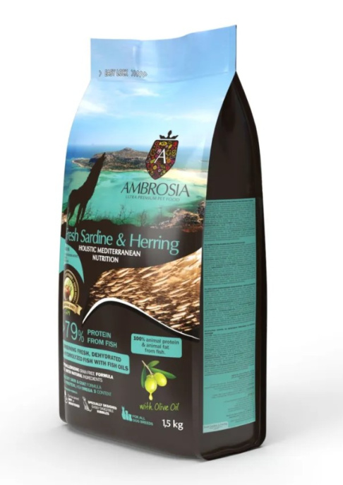 Сухой корм для щенков и молодых собак AMBROSIA MEDITERRANEAN (сардина, сельдь) (1.5 кг)