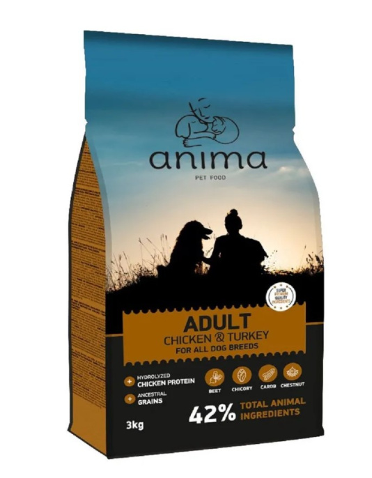 Сухой корм для взрослых собак всех пород ANIMA (курица, индейка) (3 кг)