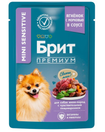Влажный корм для собак мини пород с чувствительным пищеварением Brit Premium Dog (ягненок, морковь)