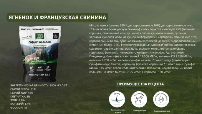 Сухой корм для собак Natura Wild DOG Ontario Wildland (ягненок, свинина) (12 кг)