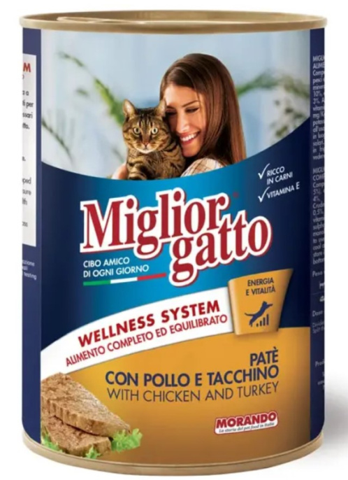 Консервы для кошек Miglior Gatto Паштет Adult Cat (курица, индейка) (400 гр)