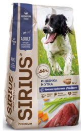 Сухой корм для собак средних Sirius Medium Adult (индейка, утка)