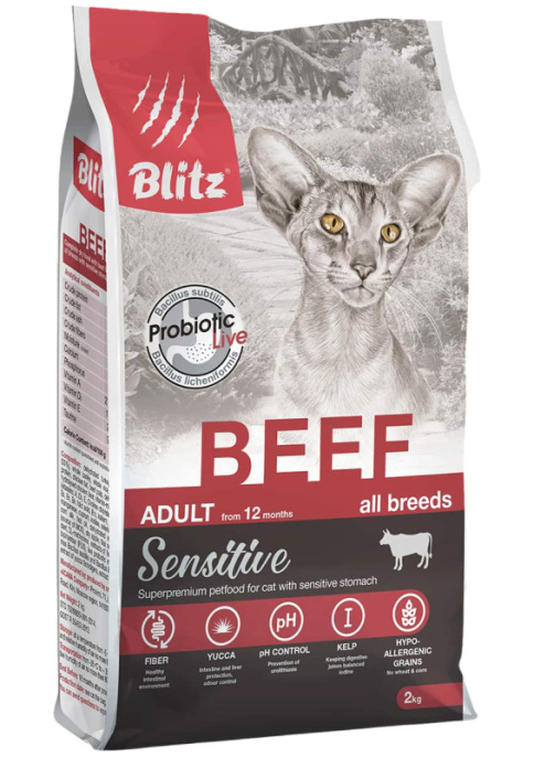 Сухой корм для кошек Blitz Sensitive Adult Cats All Breeds (говядина) (10 кг)