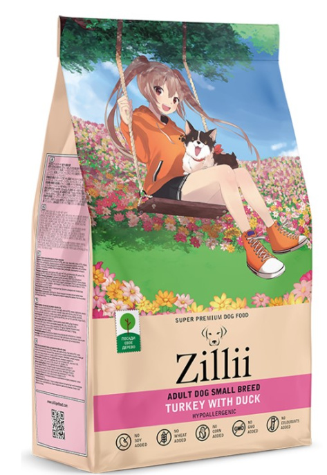 Сухой корм для собак мелких пород ZILLII Small Adult Dog (индейка, утка) (800 гр)