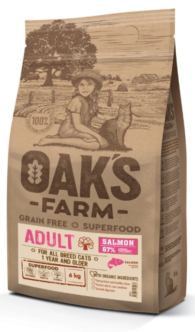 Сухой корм для кошек OAK'S FARM Grain Free Adult Cat (лосось) (18 кг)