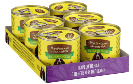 Консервы для собак Деревенские лакомства "Домашние обеды" каре ягненка с печенью и овощами