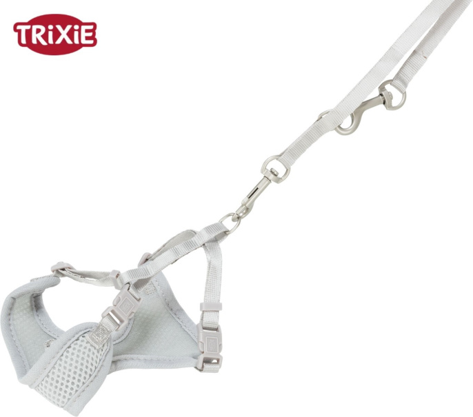 Шлея с поводком для щенков TRIXIE Junior-soft (светло-серый) (S-M 26-34 см/10 мм)